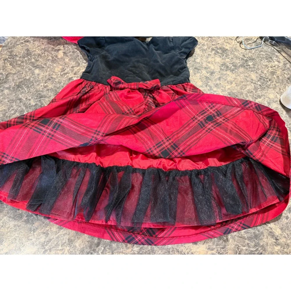 Gymboree Girls 4T Black Velvet Red Plaid Holiday Party Dress Bow Christmas